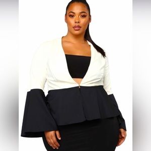 Women’s Color Block Black Ivory Cream Belle Sleeves Jacket Blazer Plus Size 1X